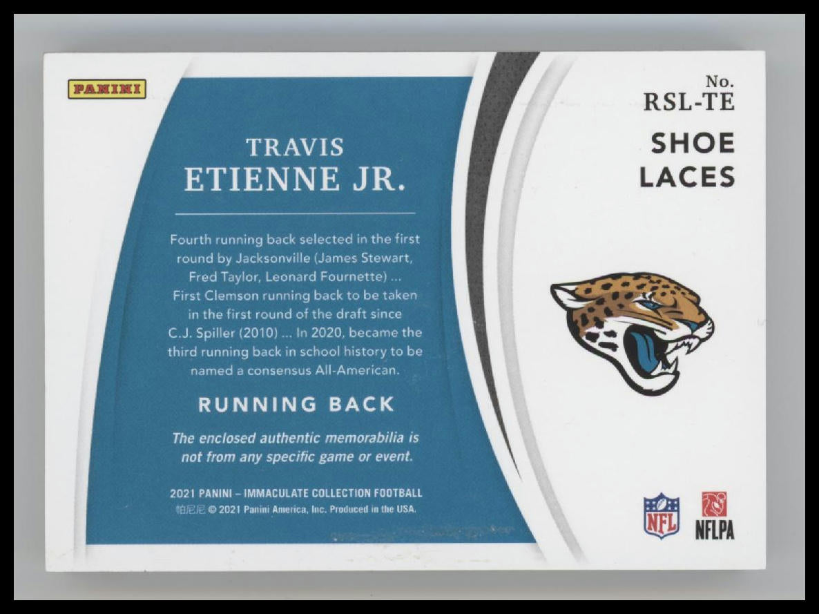 2021 Panini Immaculate Rookie Shoe Laces Travis Etienne Jr. #/1 #RSL-TE