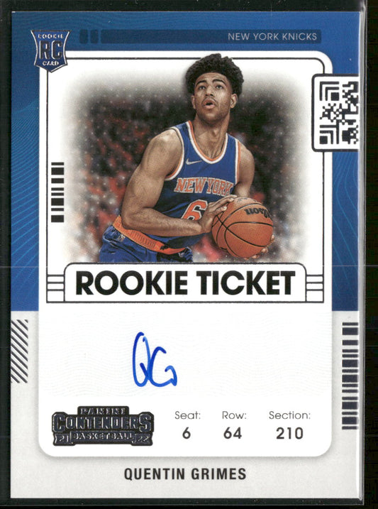 2021-22 Panini Contenders Rookie Clear Ticket Quentin Grimes Rookie Auto #125