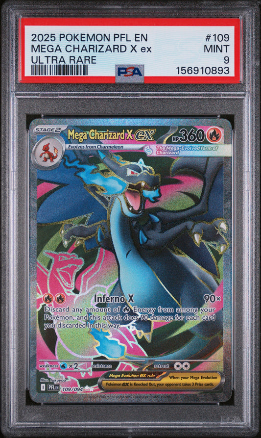 2025 Pokemon Pfl En-Phantasmal Flames Ultra Rare Mega Charizard X Ex 9 PSA #109