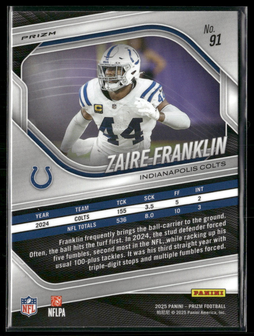 2025 Panini Prizm Choice Tiger Stripe Zaire Franklin #91