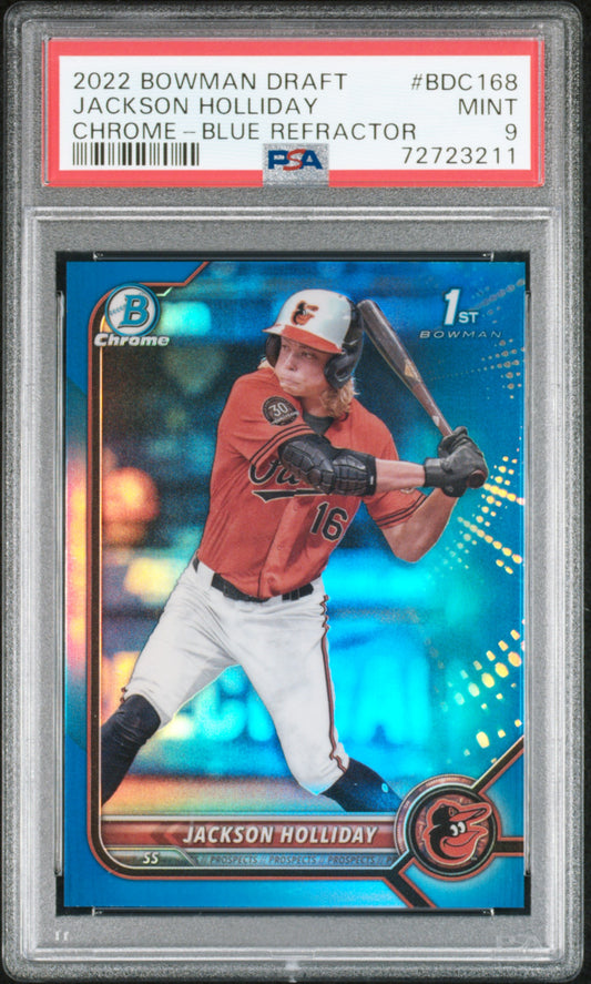 2022 Bowman Draft Chrome-Blue Refractor Jackson Holliday 9 PSA #BDC168