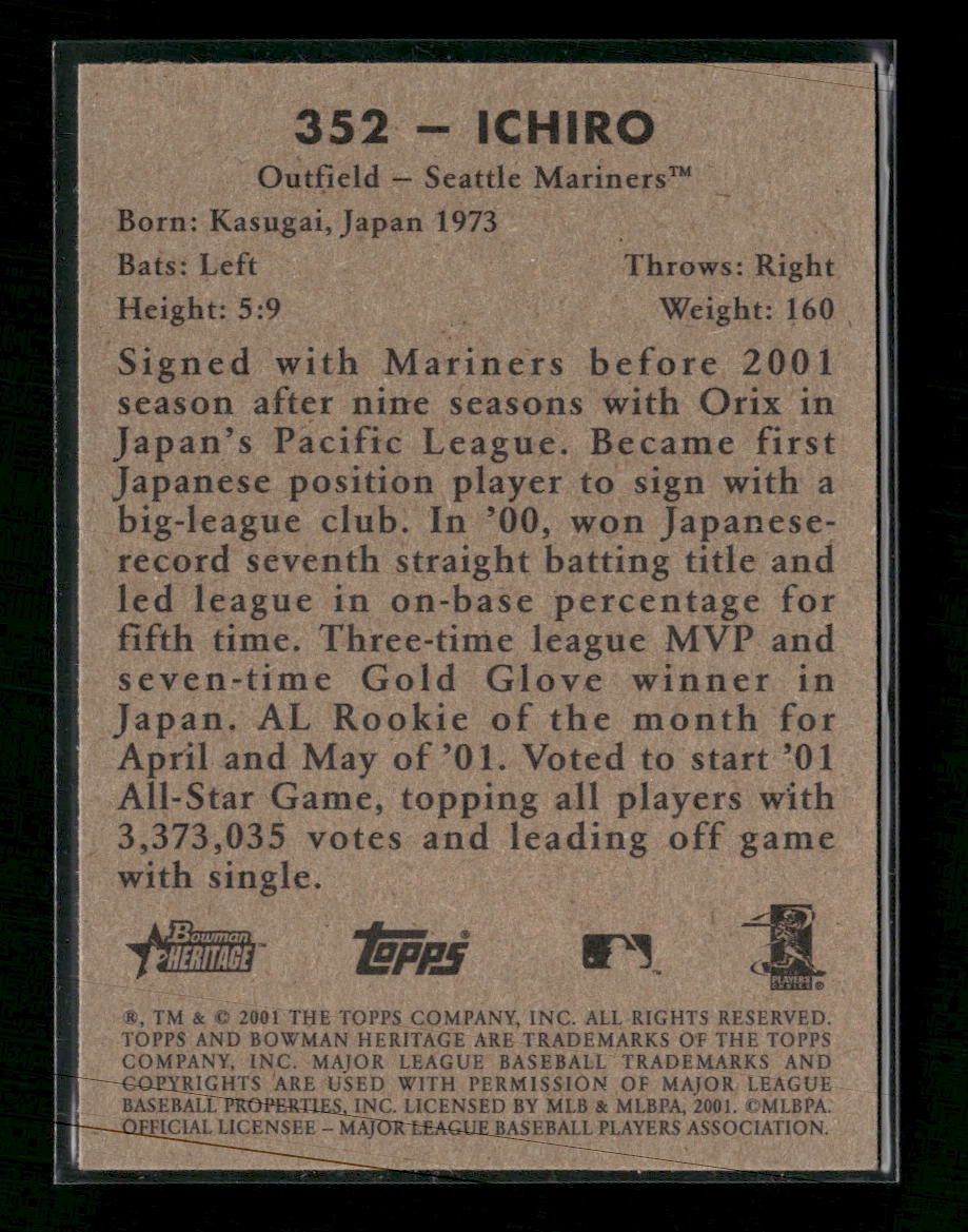 2001 Bowman Heritage Ichiro Rookie #352