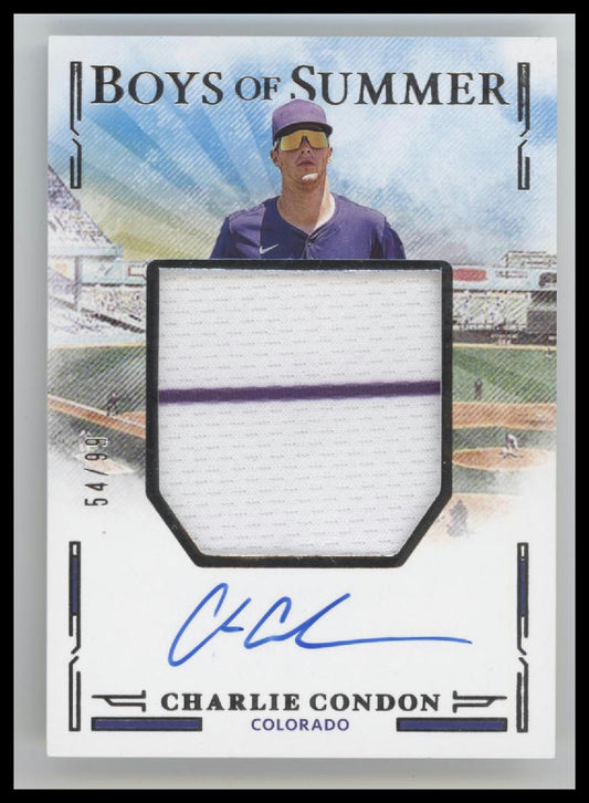 2025 Panini Boys of Summer Jumbo Material Charlie Condon #/99 Auto #JMS-CC