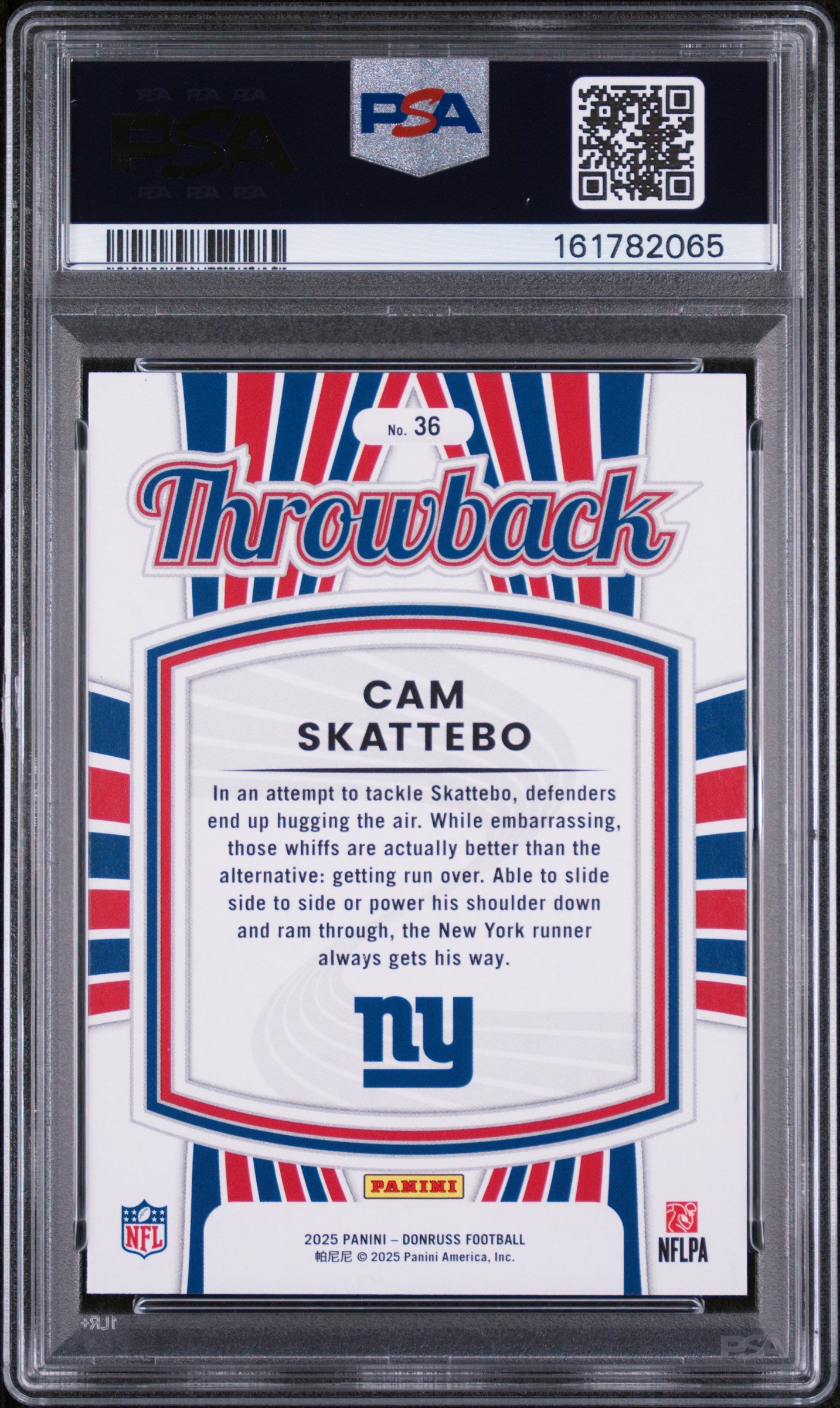 2025 Panini Donruss Rated Rookies Throwback Cam Skattebo 10 PSA #36