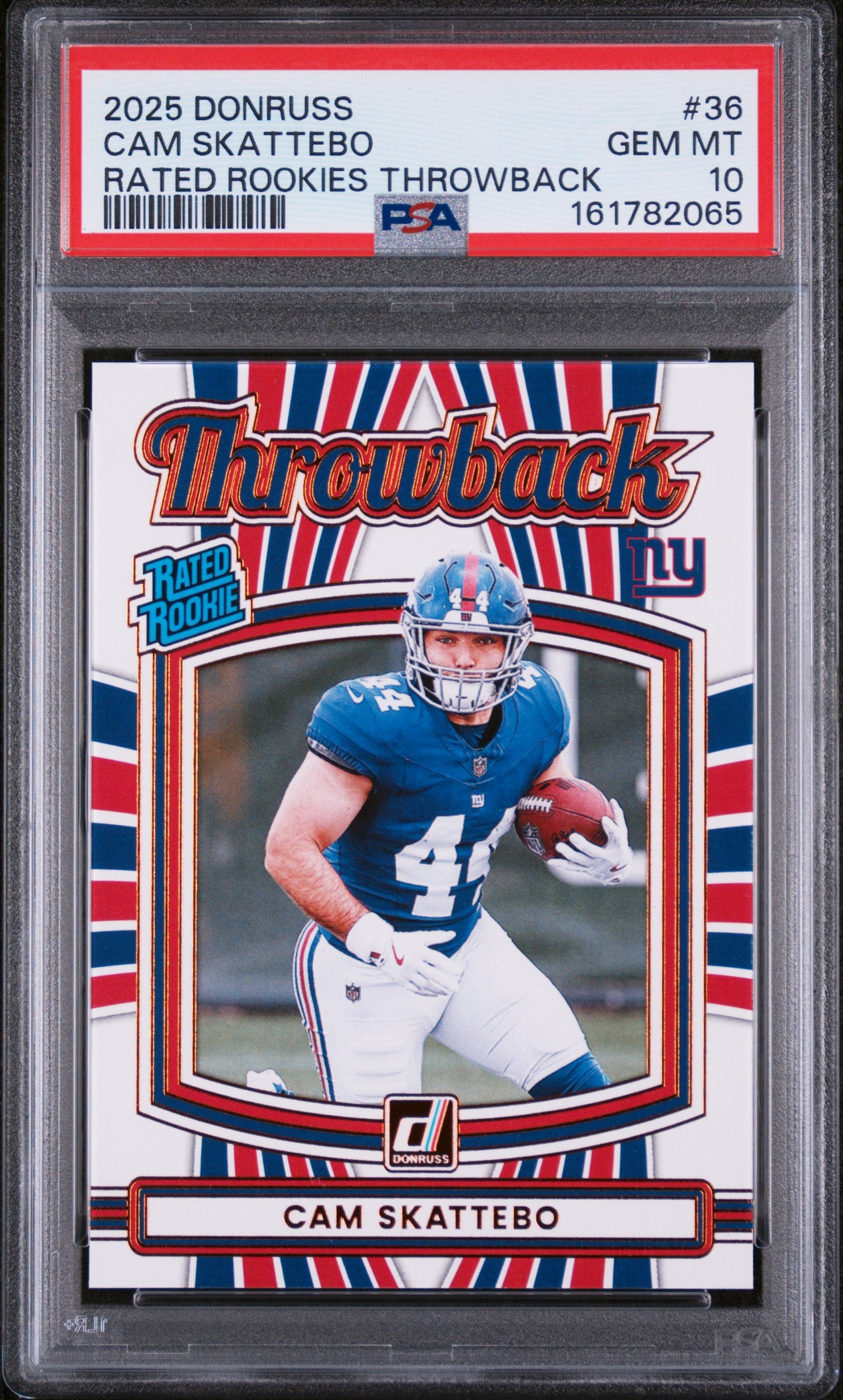 2025 Panini Donruss Rated Rookies Throwback Cam Skattebo 10 PSA #36