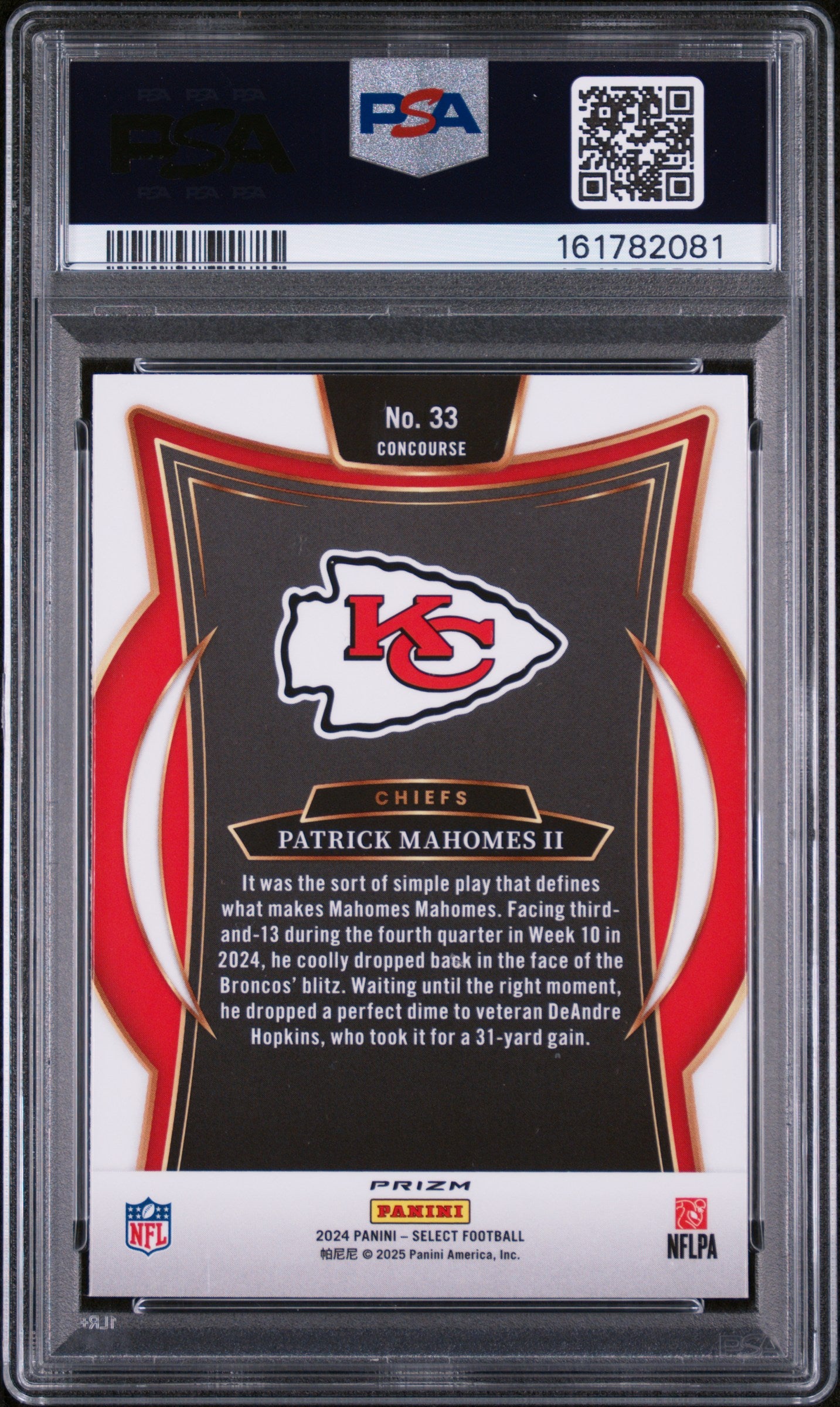 2024 Panini Select Red & Yellow Shock Patrick Mahomes Ii 10 PSA #33