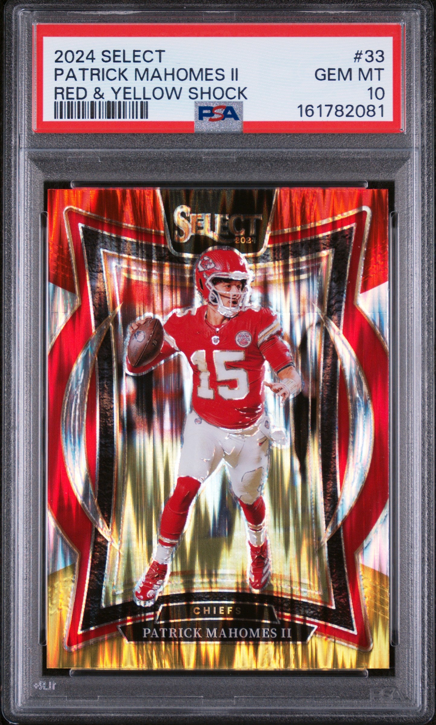 2024 Panini Select Red & Yellow Shock Patrick Mahomes Ii 10 PSA #33