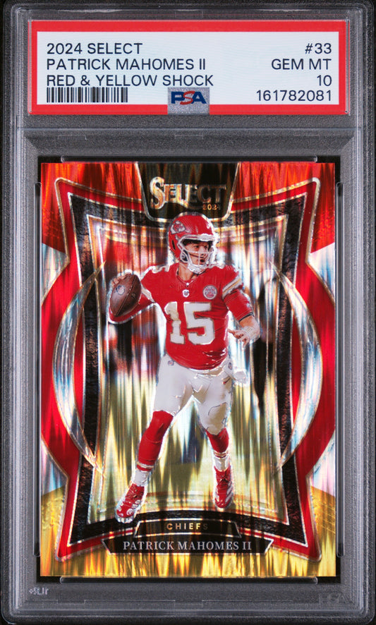 2024 Panini Select Red & Yellow Shock Patrick Mahomes Ii 10 PSA #33