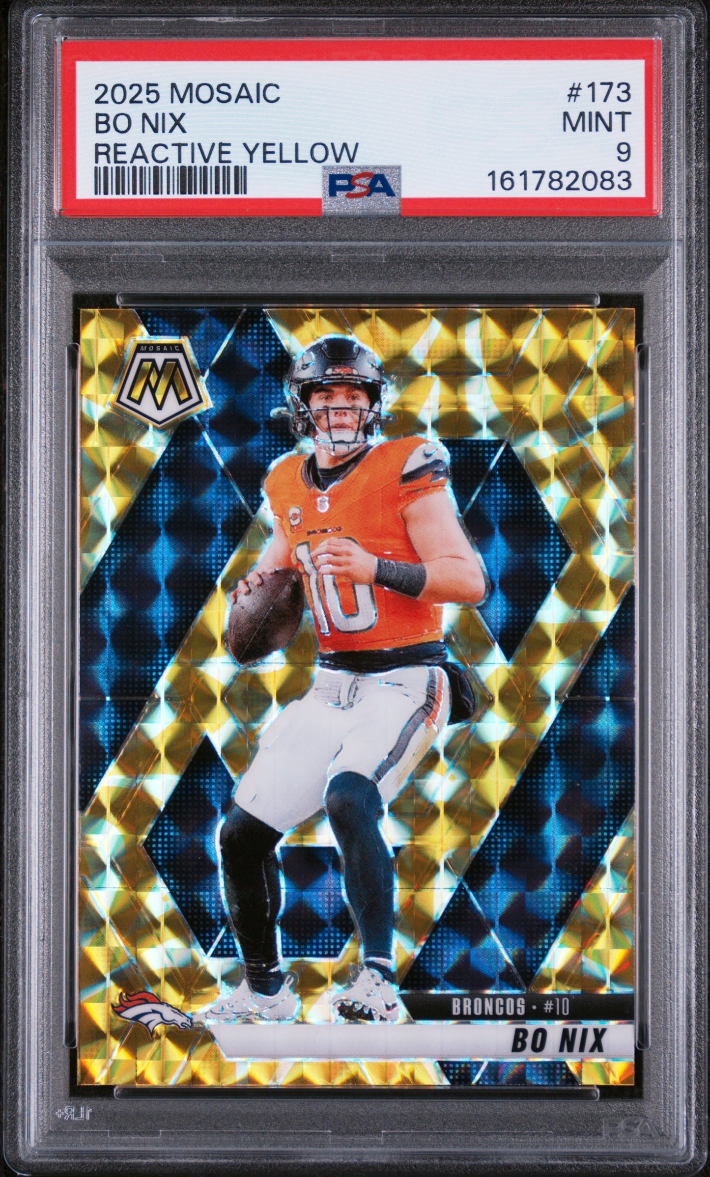 2025 Panini Mosaic Reactive Yellow Bo Nix 9 PSA #173