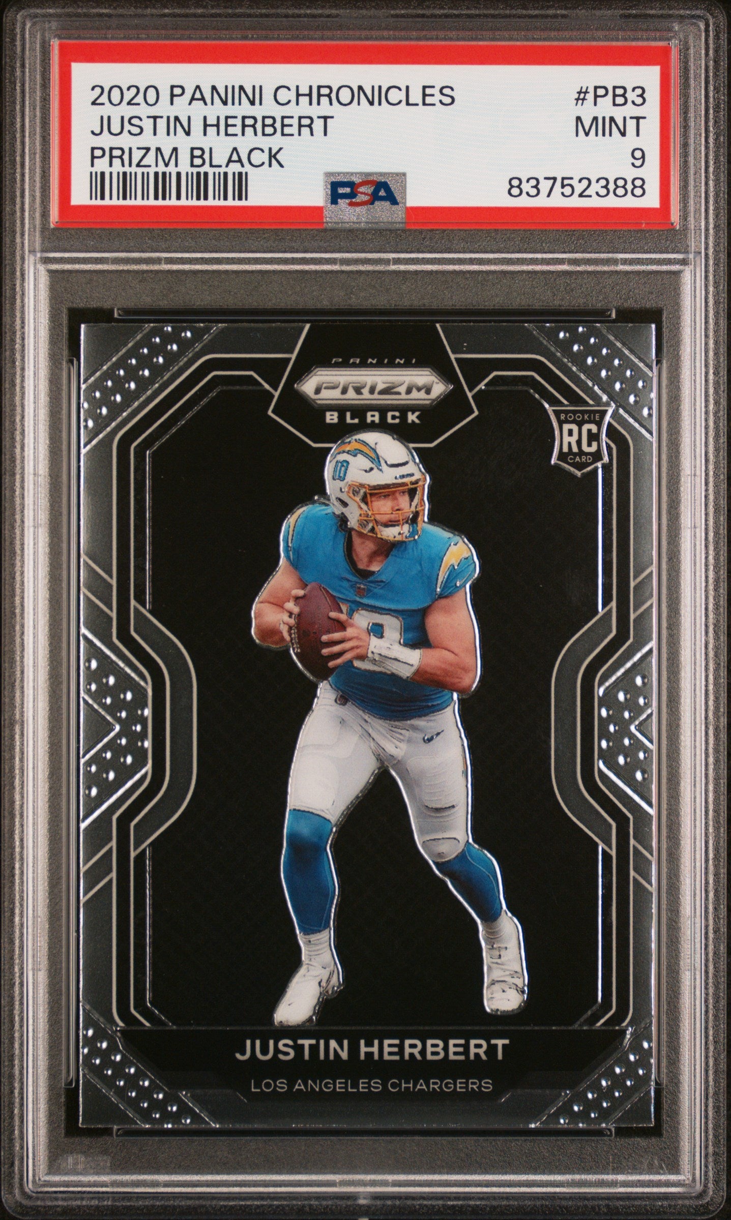 2020 Panini Chronicles Prizm Black Prizm Black Justin Herbert 9 PSA #PB3