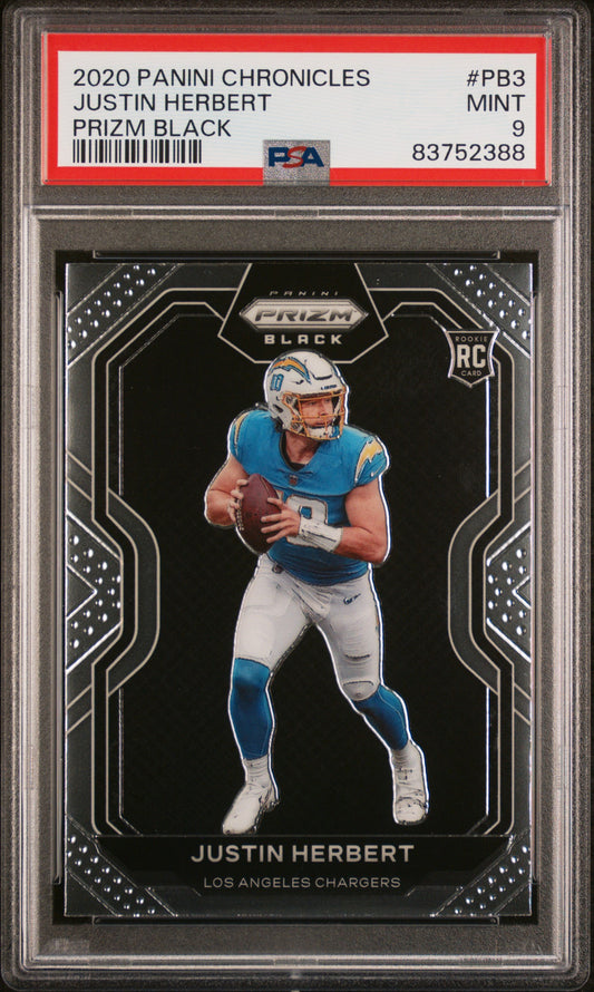 2020 Panini Chronicles Prizm Black Prizm Black Justin Herbert 9 PSA #PB3