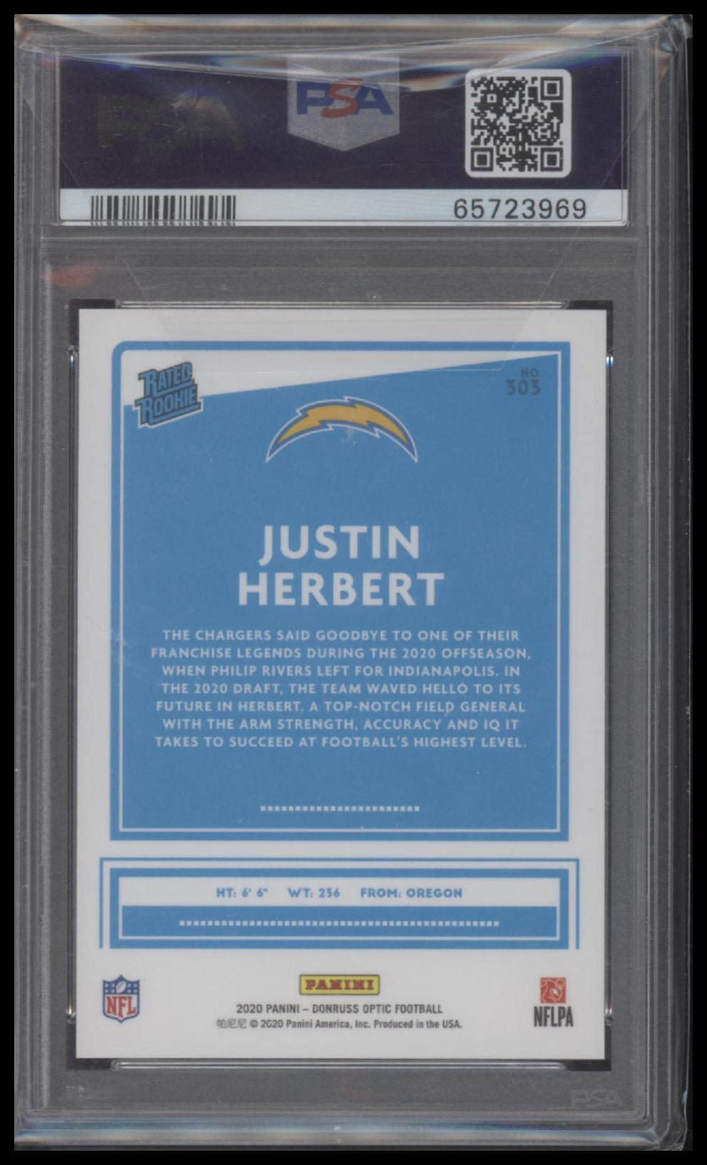 2020 Panini Donruss Optic Variation Justin Herbert 10 PSA #303