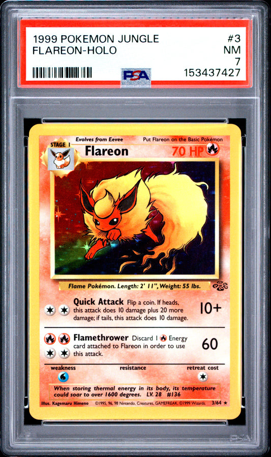 1999 Pokemon Jungle Flareon-Holo 7 PSA #3