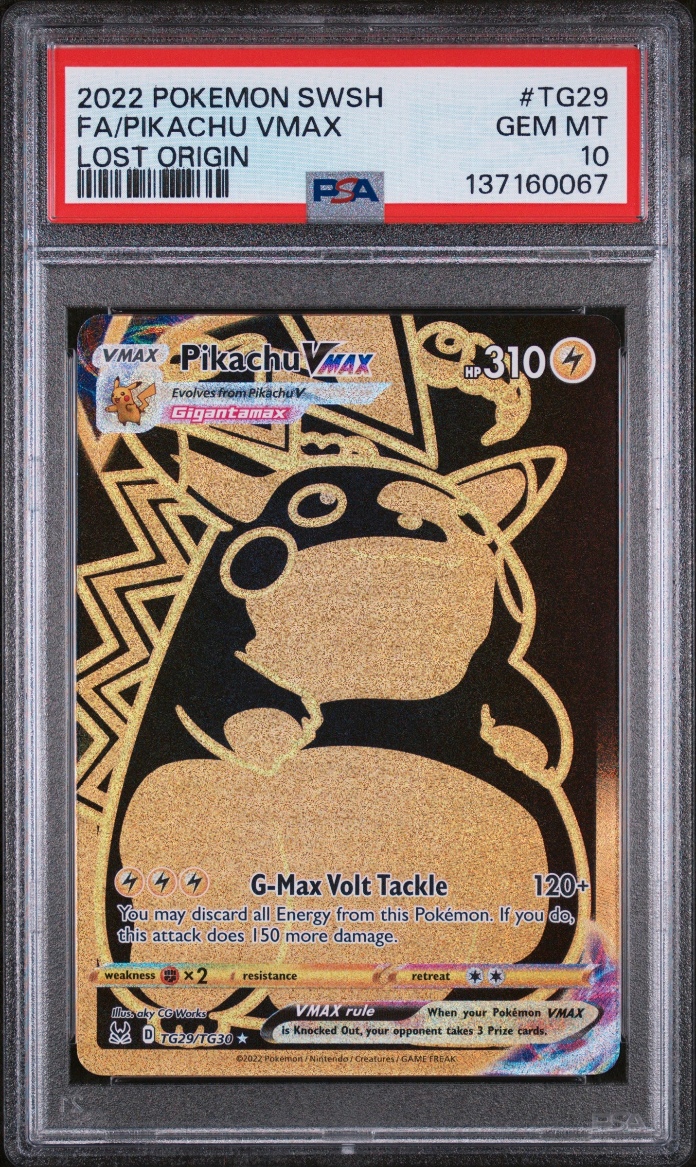 2022 Pokemon Sword & Shield Lost Origin Lost Origin Fa/Pikachu Vmax 10 PSA #TG29
