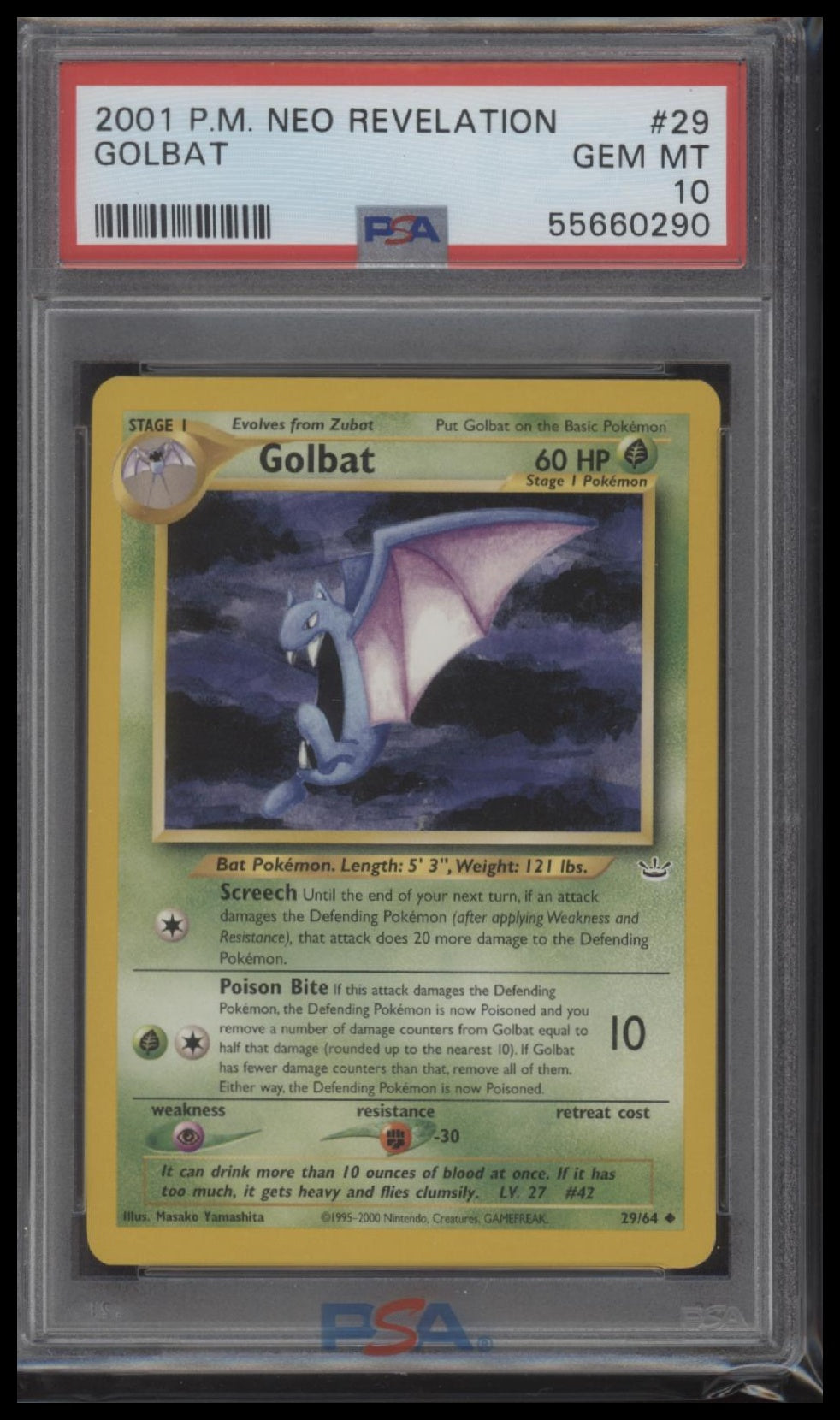 2001 Pokemon Neo Revelation Golbat 10 PSA #29