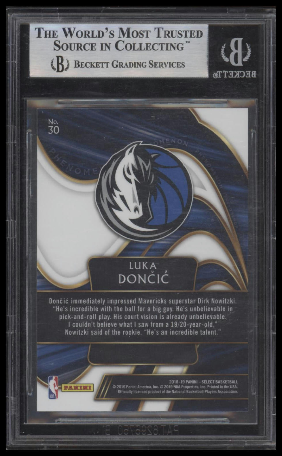 2018-19 Select Phenomenon Luka Doncic 8.5 BGS #30
