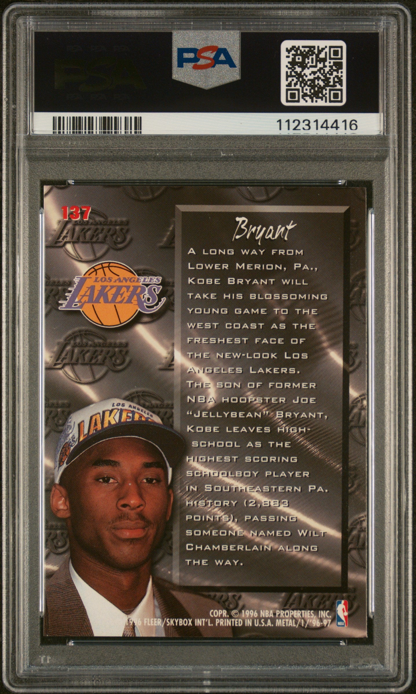 1996 Metal Kobe Bryant 9 PSA #137