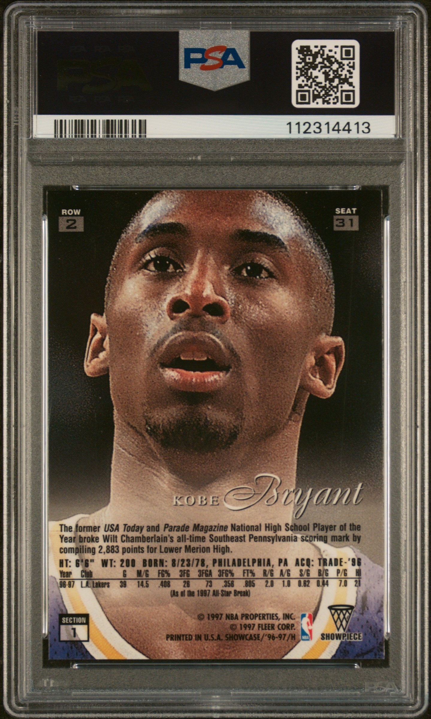 1996 Flair Showcase Row 2 Kobe Bryant 7 PSA #31