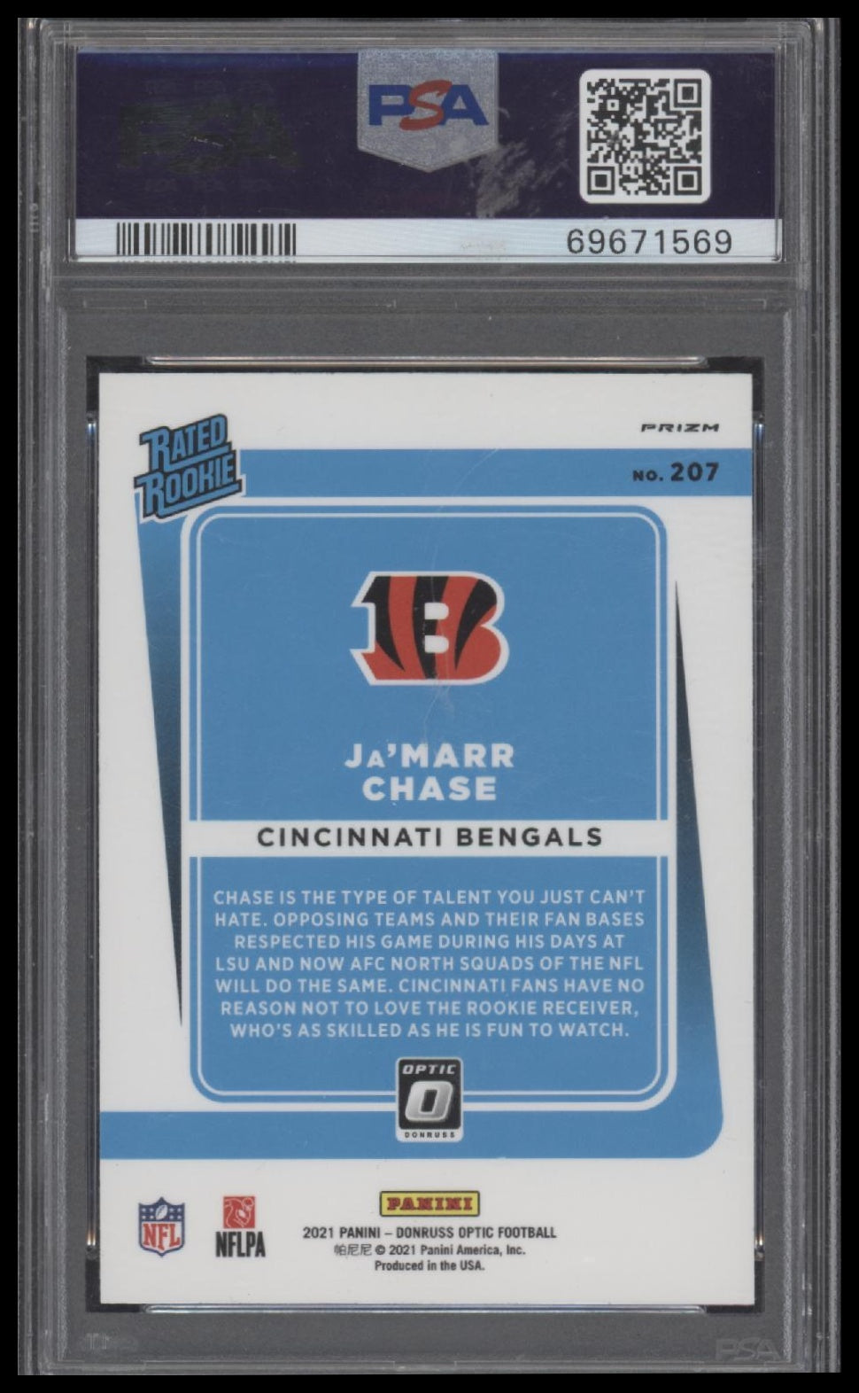 2021 Panini Donruss Optic Blue Scope Ja'Marr Chase 9 PSA #207