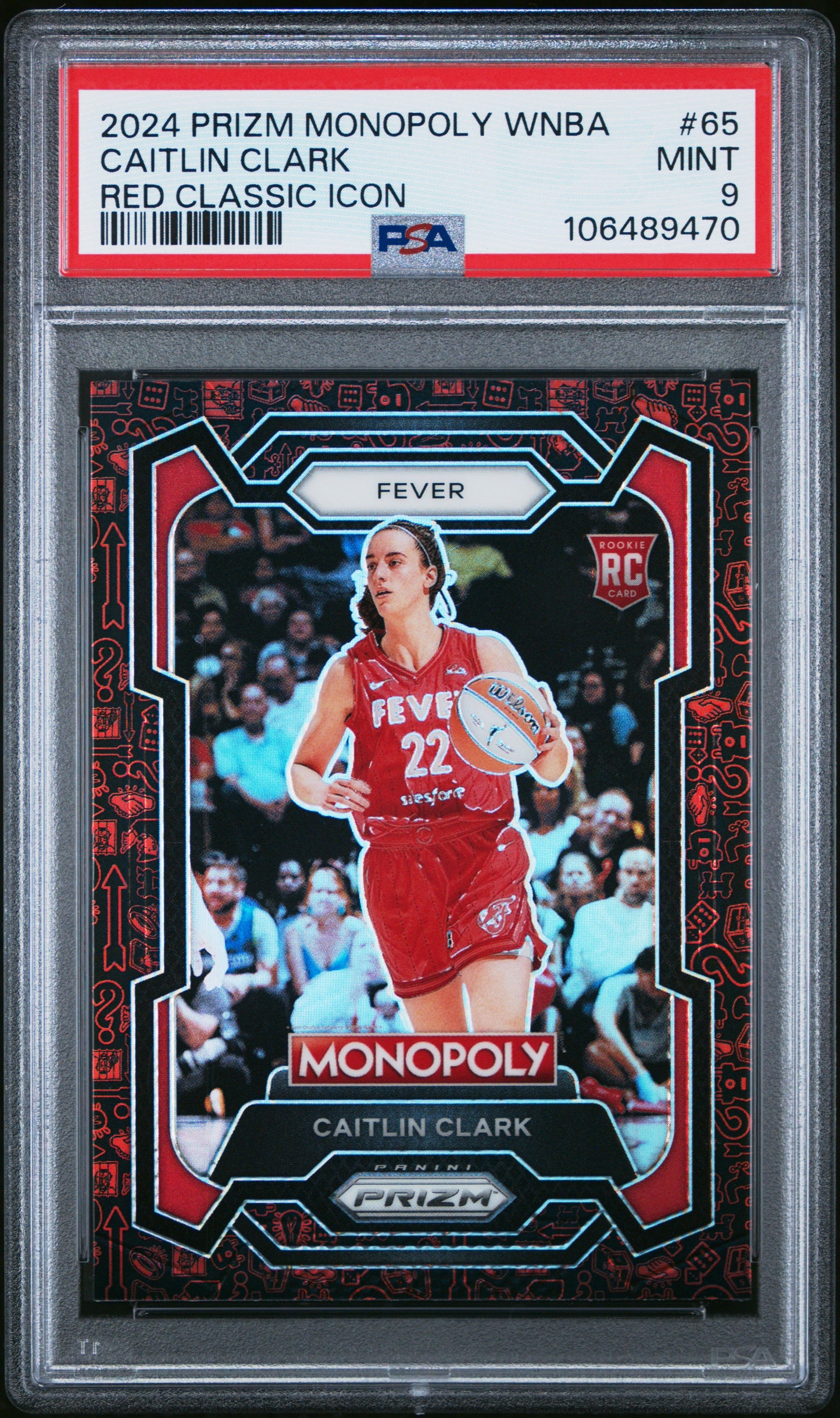 2024 Panini Prizm Monopoly Wnba Red Classic Icon Caitlin Clark 9 PSA #65