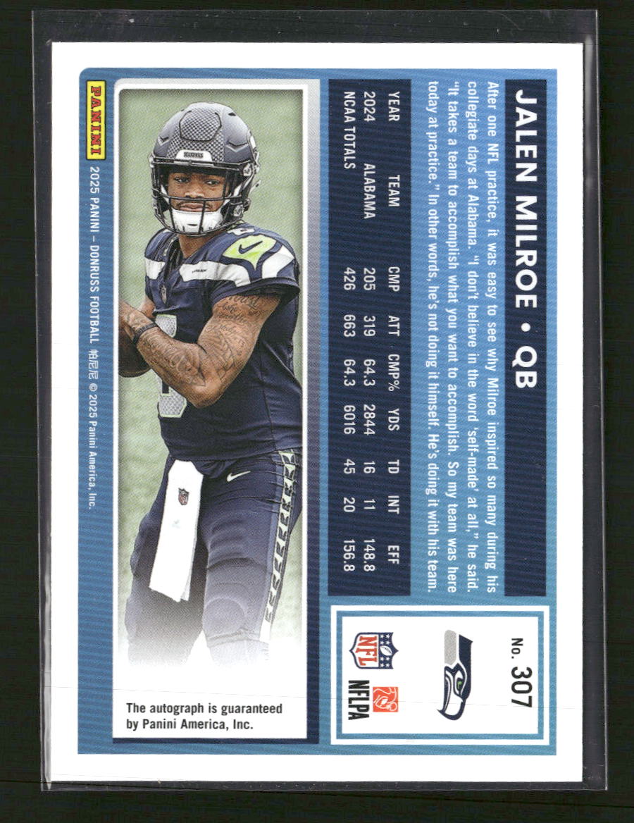2025 Donruss Rated Rookies Autographs Green Jalen Milroe Rookie Auto #307