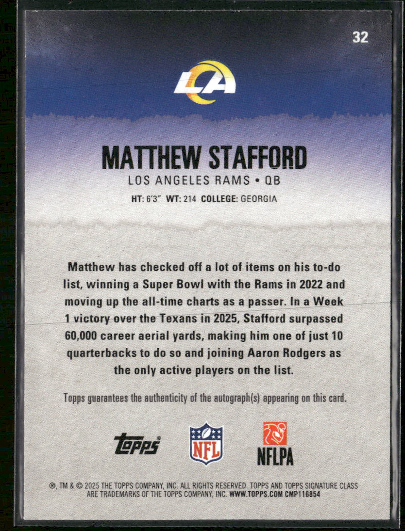 2025 Topps Signature Class Autographs Green Matthew Stafford #/150 Auto #32