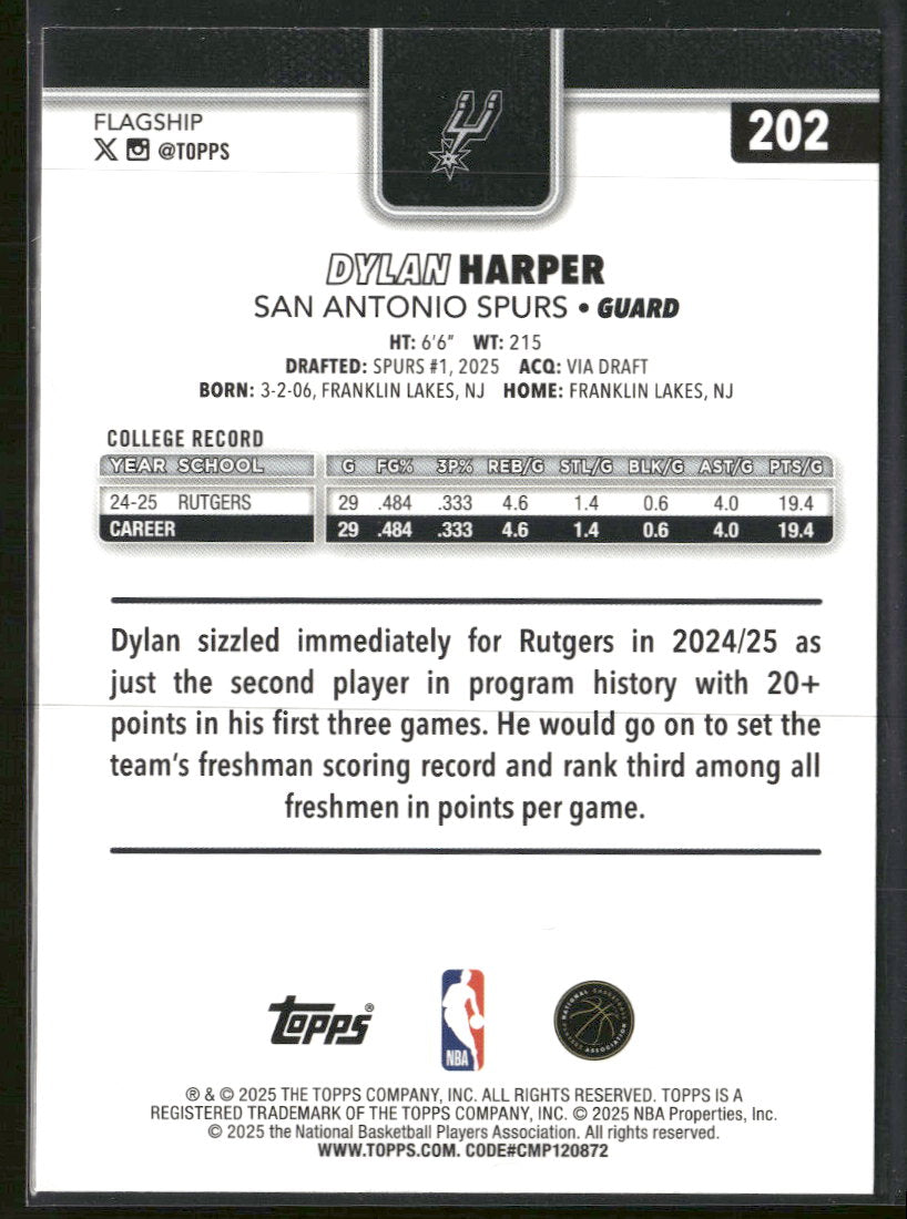 2025-26 Topps Crackleboard Dylan Harper Rookie #202