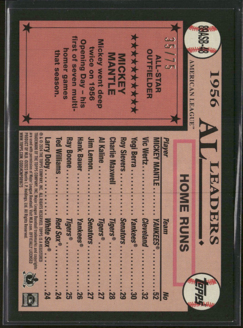 2024 Topps 1989 Topps 35th All-Stars Foil Purple Mickey Mantle #/75 #89ASB-48