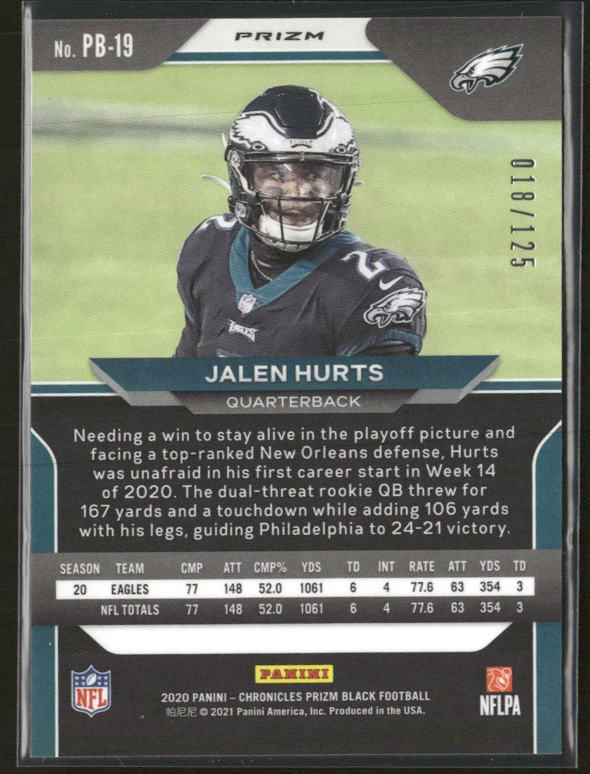 2020 Panini Chronicles Prizm Black Purple Jalen Hurts #/125 #PB-19