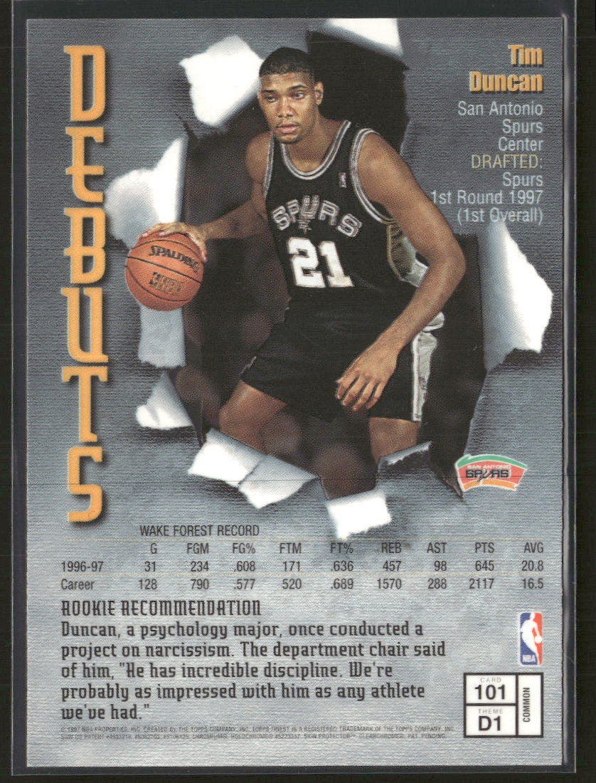 1997-98 Finest Tim Duncan Rookie #101
