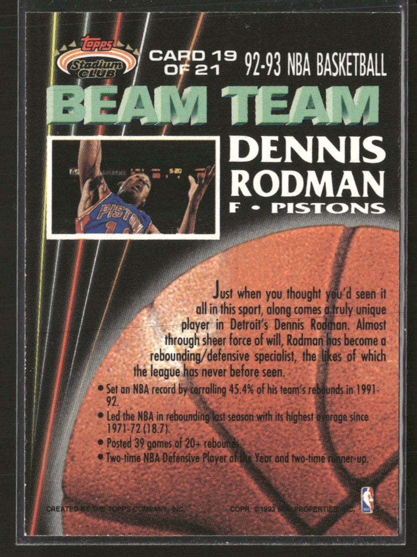 1992-93 Stadium Club Beam Team Members Only Dennis Rodman #19