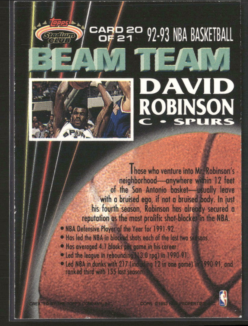 1992-93 Stadium Club Beam Team Members Only David Robinson #20