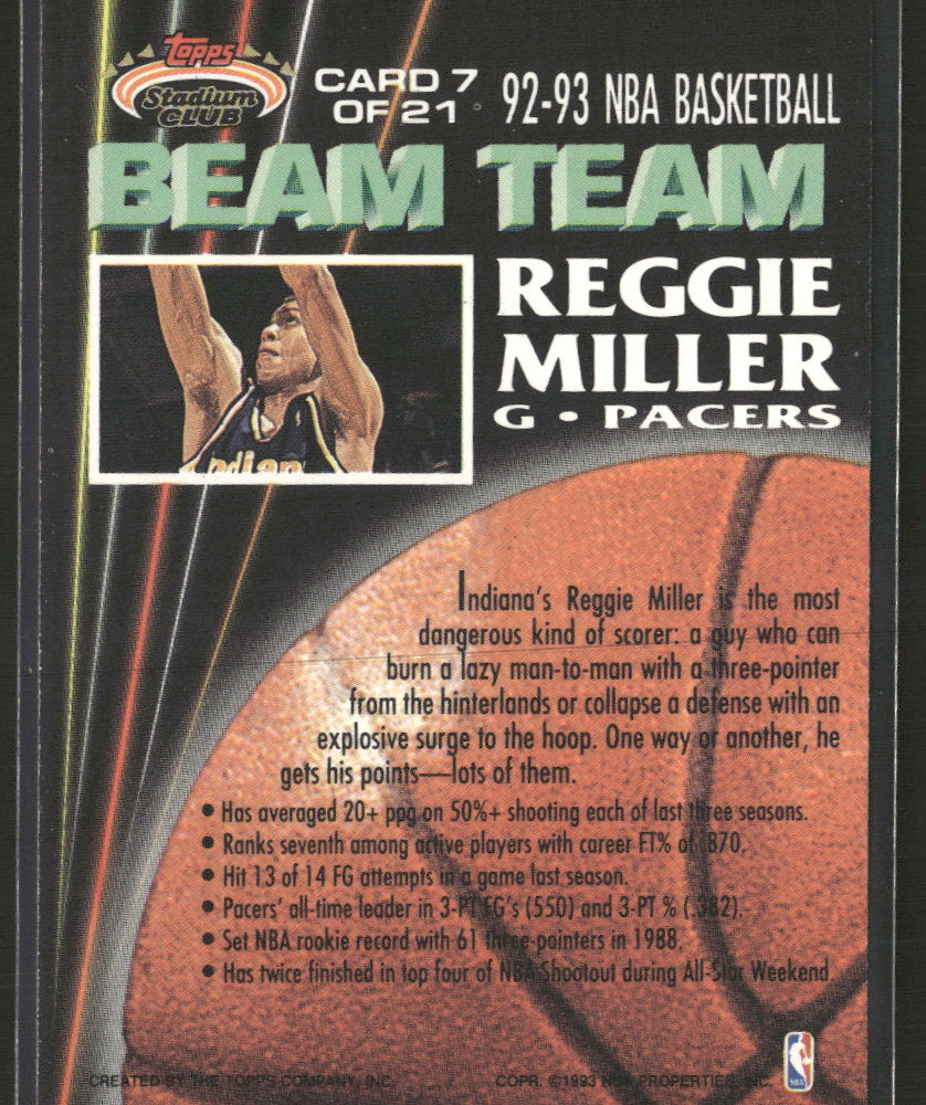 1992-93 Stadium Club Beam Team Members Only Reggie Miller #7