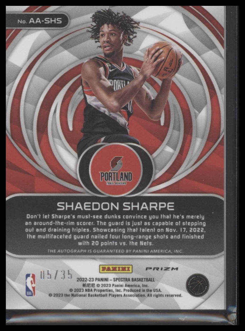 2022-23 Panini Spectra Aspiring Autographs Purple Shaedon Sharpe #/35