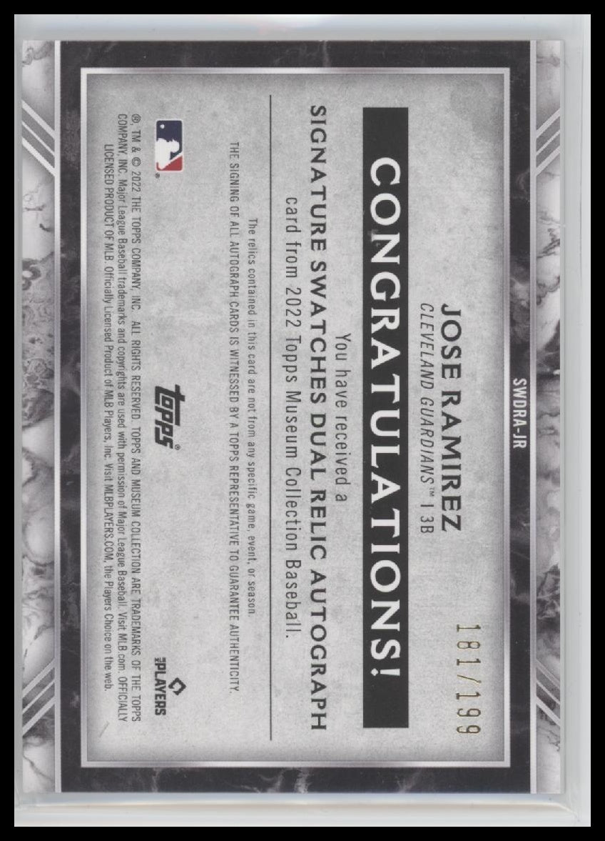 2022 Topps Museum Collection Signature Dual Relic Autographs Jose Ramirez #/199