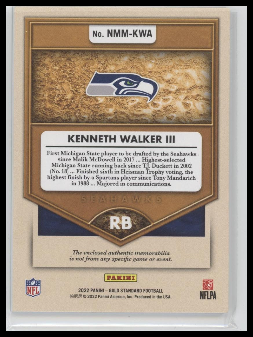 2022 Panini Gold Standard Newly Minted Memorabilia Prime Kenneth Walker III #/49