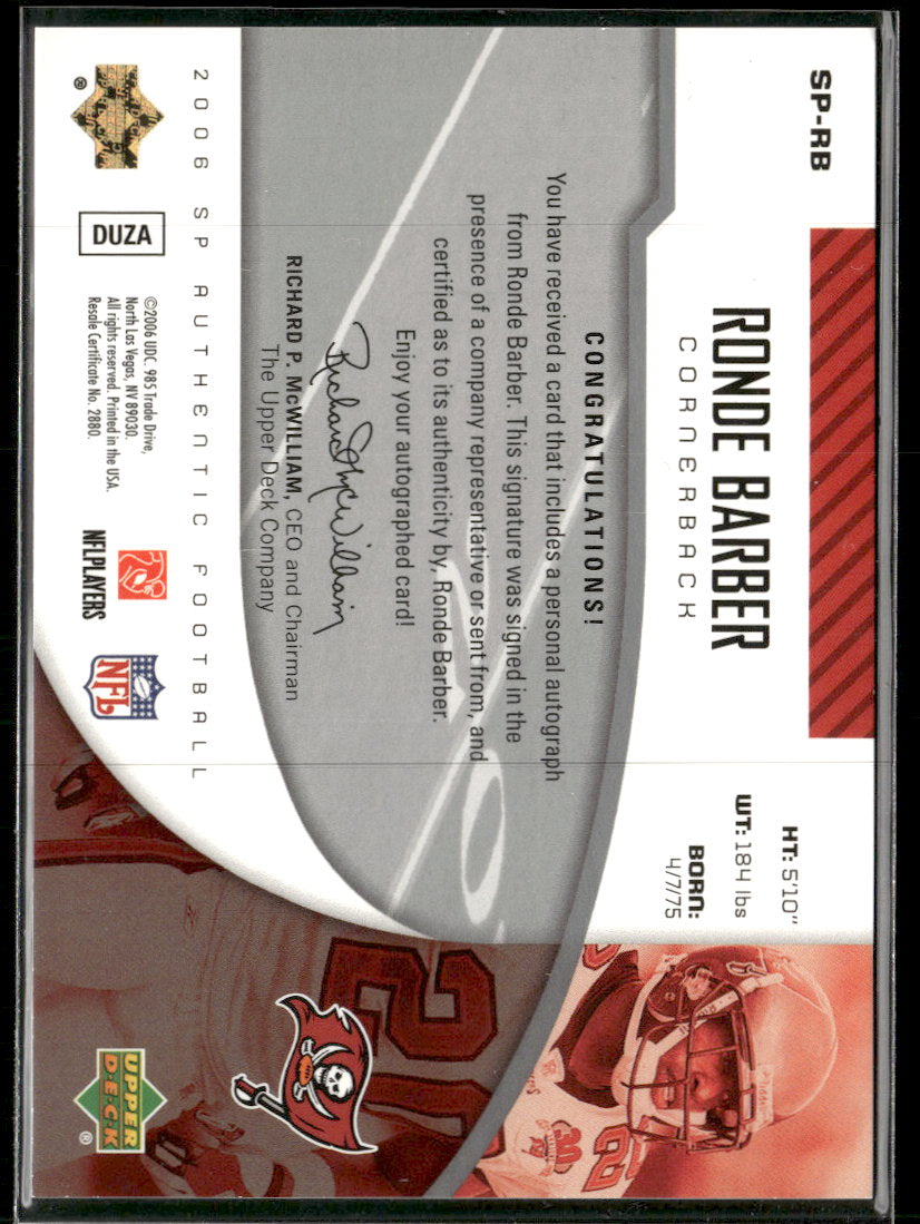 2006 SP Authentic Autographs Ronde Barber Auto #SP-RB