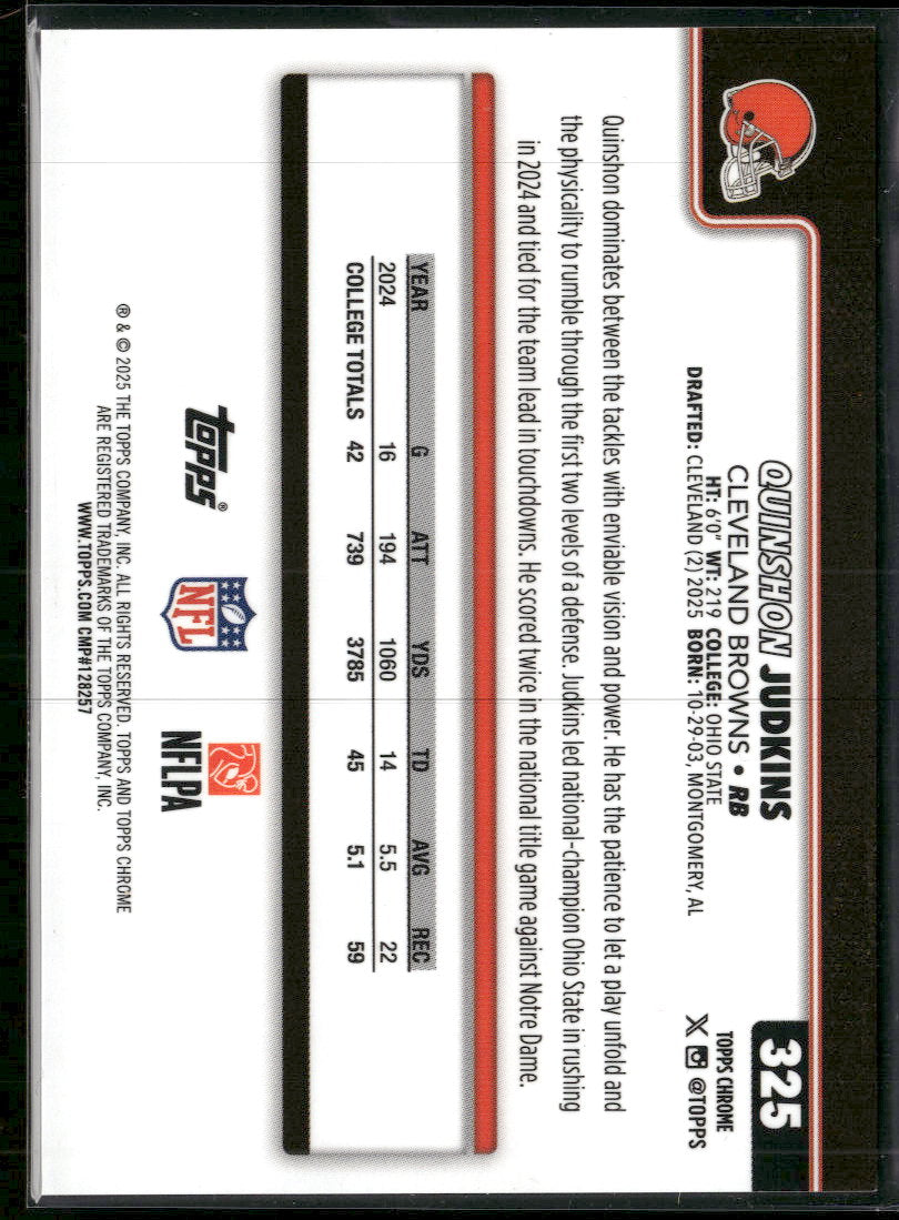 2025 Topps Chrome Gold Wave Refractor Quinshon Judkins Rookie #/50 #325