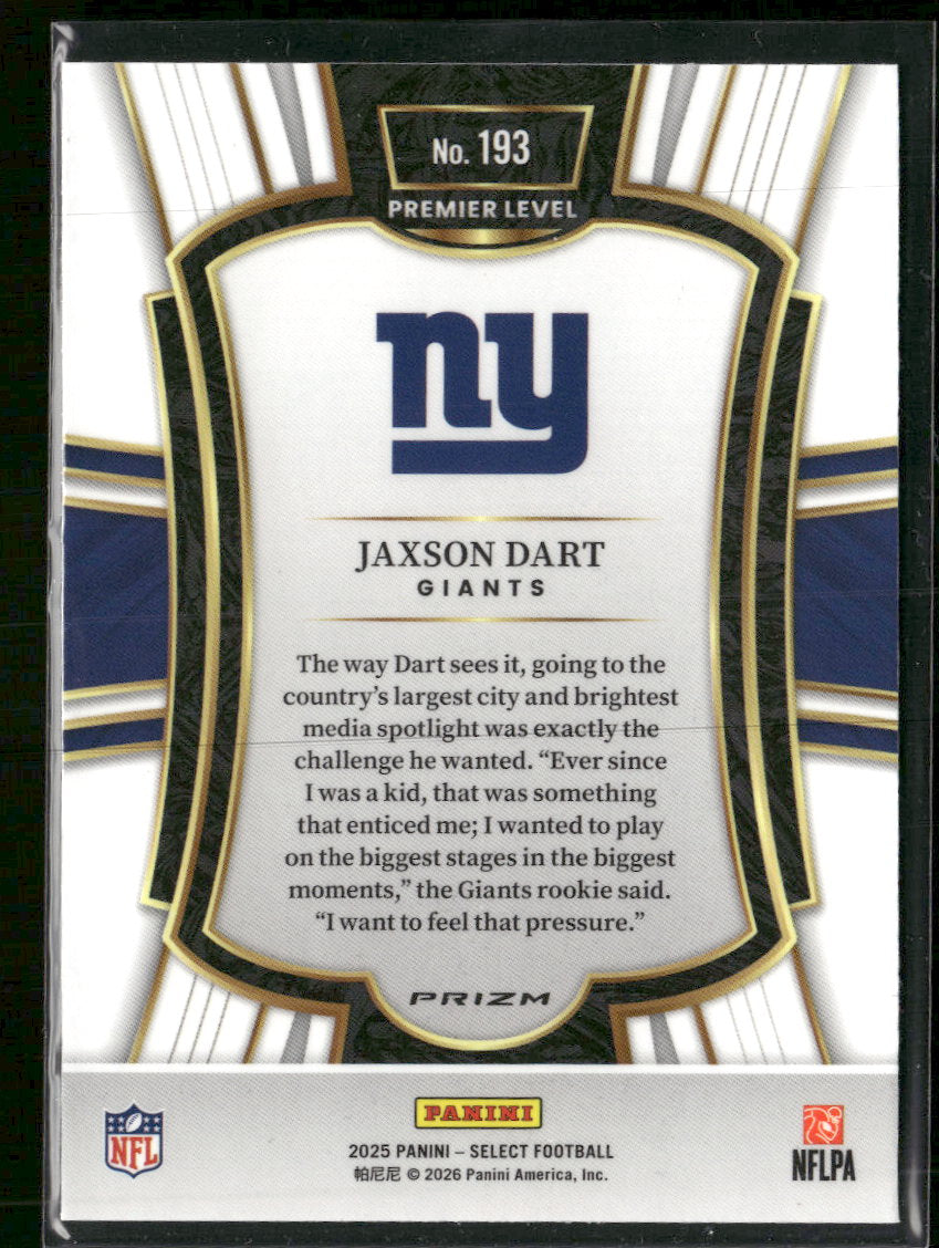 2025 Panini Select Pink Prizm Shock Jaxson Dart Rookie #193