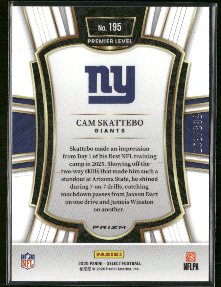 2025 Panini Select Copper Prizm Shock Cam Skattebo #/899 #294