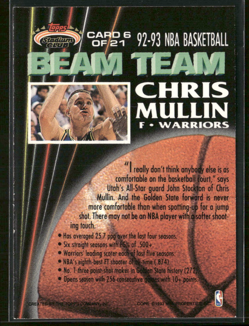 1992-93 Stadium Club Beam Team Members Only Chris Mullin #6
