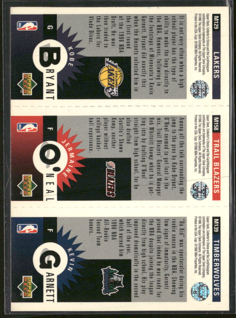 1996-97 Collector's Mini-Cards Panels Kevin Garnett/Jermaine O'Neal/Kobe Bryant