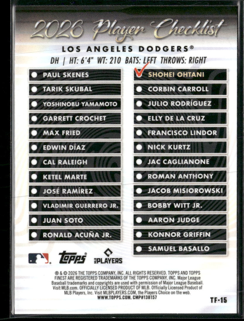 2026 Finest Topps Team Finest Shohei Ohtani #TF-15