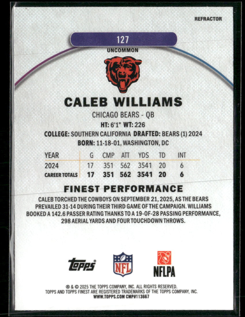 2025 Finest Refractor Caleb Williams #127
