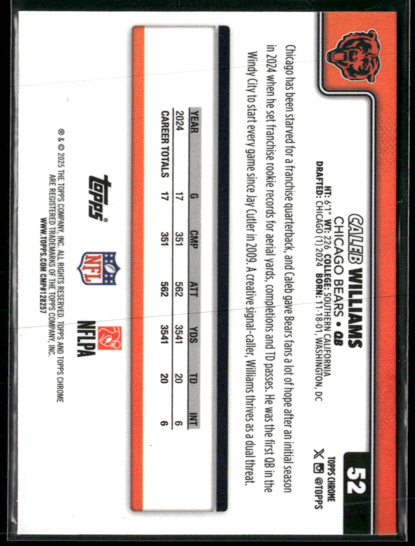 2025 Topps Chrome Hot Pink X-Fractor Caleb Williams #52