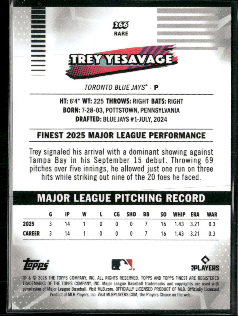2026 Finest Green Mini-Diamond Refractors Trey Yesavage Rookie #/99 #266