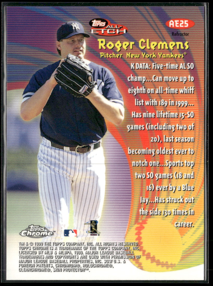 1999 Topps Chrome All-Etch Refractors Roger Clemens #AE25