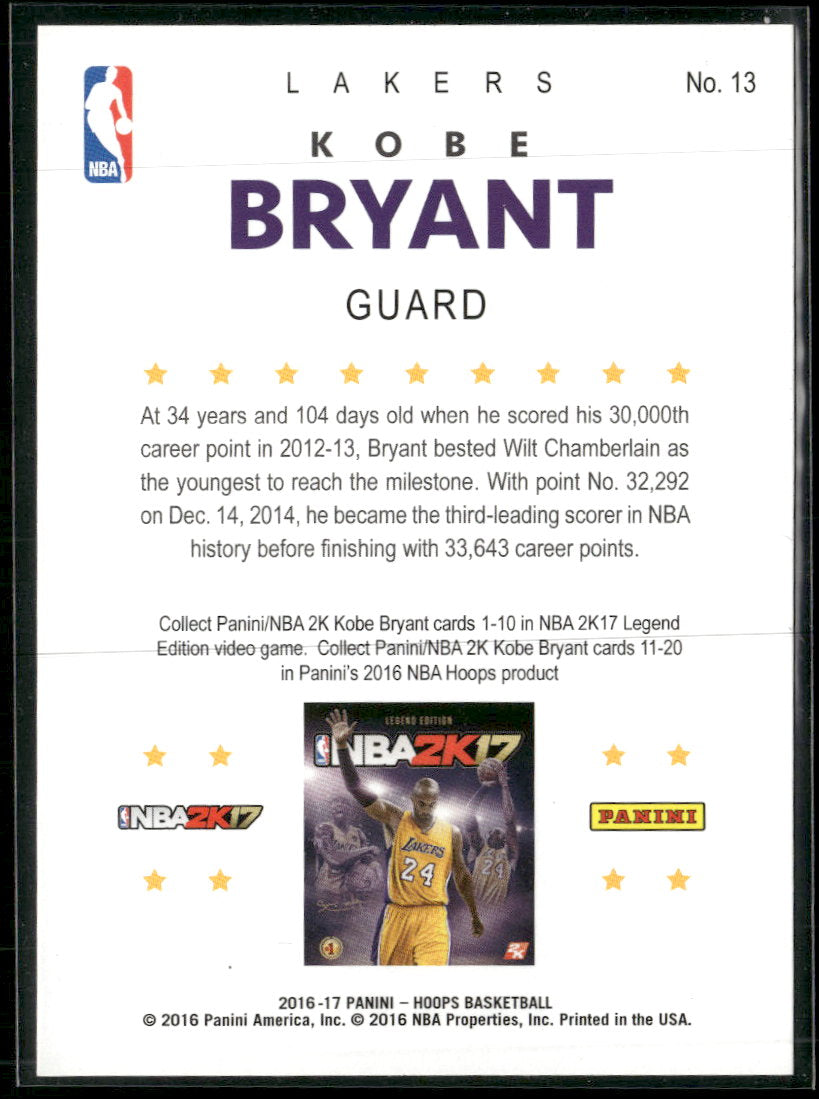 2016-17 Hoops Kobe 2K17 Kobe Bryant #13