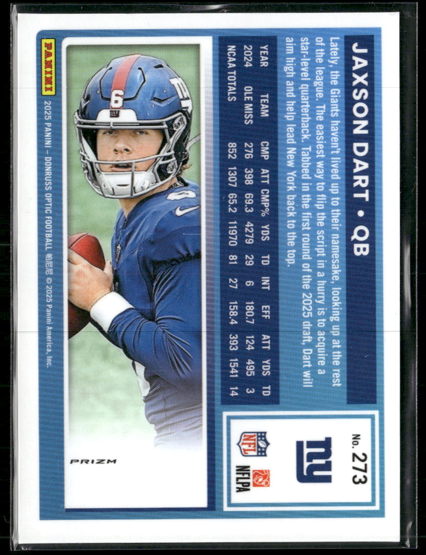 2025 Donruss Optic Purple Shock Jaxson Dart Rookie #273