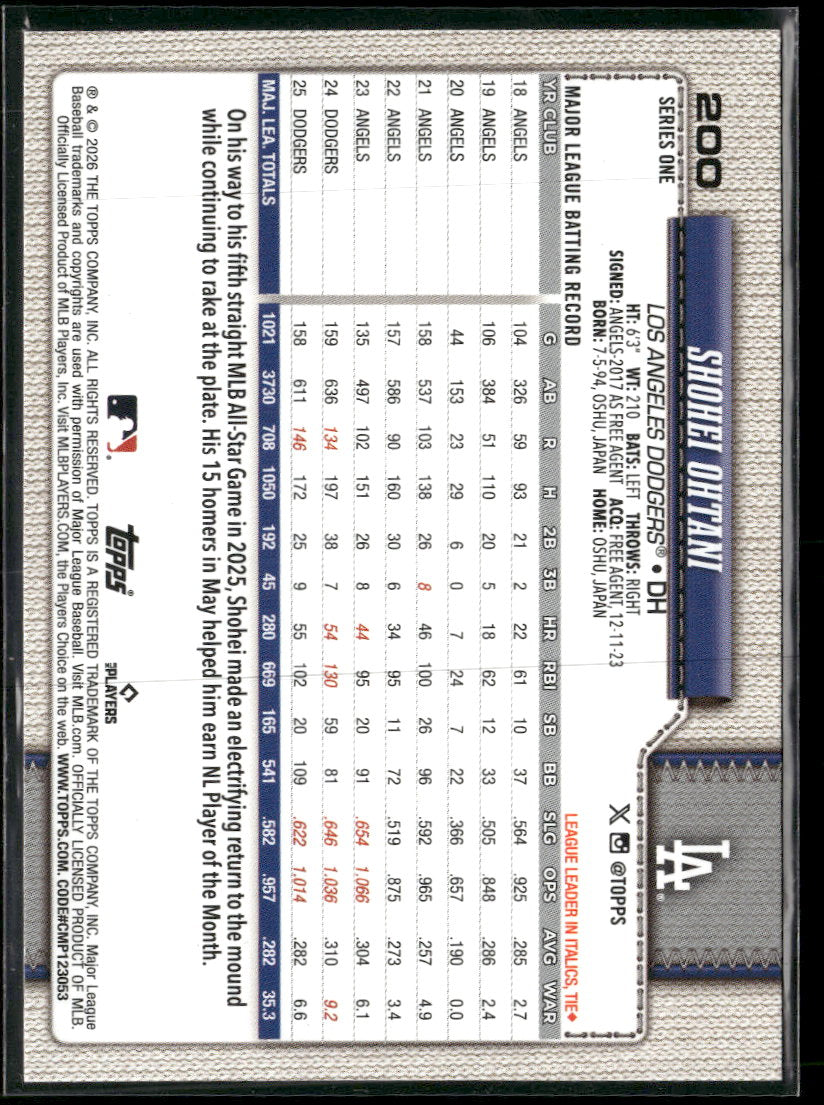 2026 Topps Diamante Foil Shohei Ohtani #200